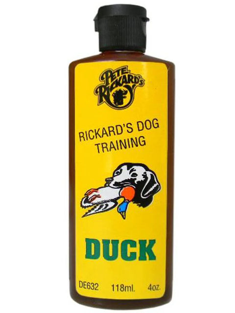 Bottle of Pete Rickard's Dog Training Duck product on a white background