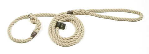 Rope Gundog Slip Lead with Leather Stopper