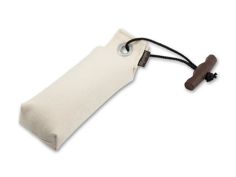 white canvas pocket dog dummy