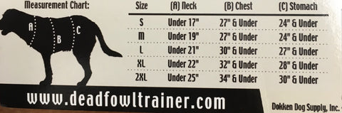 Neoprene dog vest measurement chart