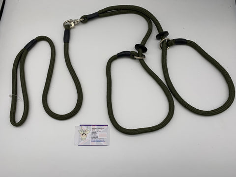 khaki braided dog lead for 2 dogs