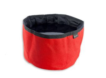 red collapsible travel dog bowl