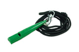 green acme whistle with lanyard