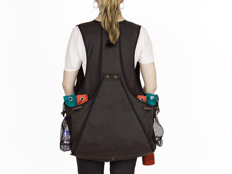 back view of the brown waxed profi vest on white background 