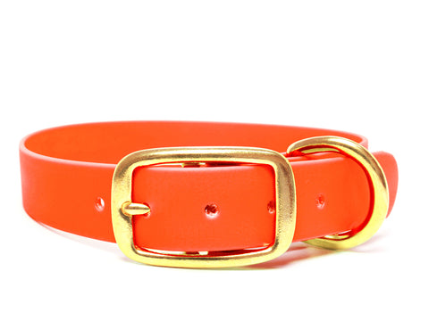 A neon orange dog gun collar for sale at Muntjac Trading