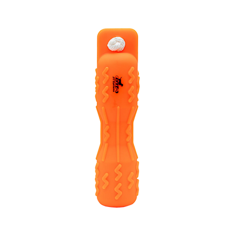 Orange textured dummy with a brand logo on a white background