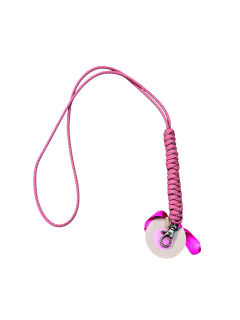 Pink reflective lanyard cord on a white background