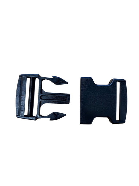 Black plastic buckle on a white background