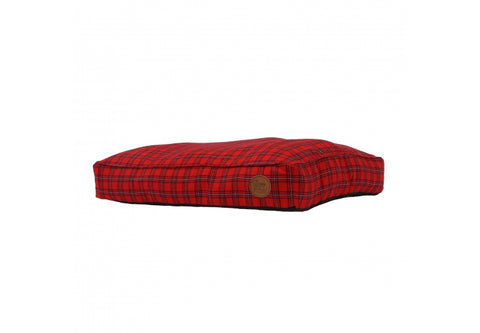 Red plaid pet bed on a white background