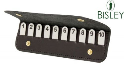 Black leather case with numbered slots and Bisley branding on a white background