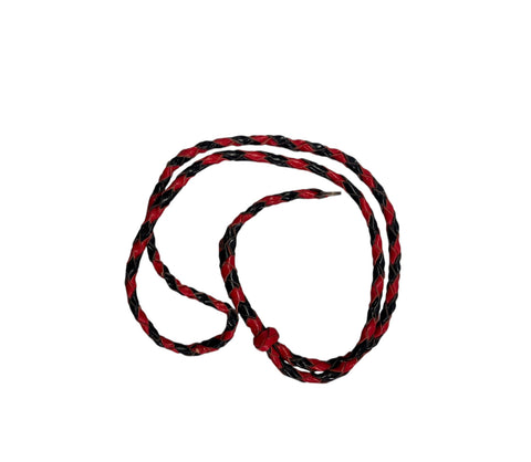 Red and black leather braided leather lanyard on a white background