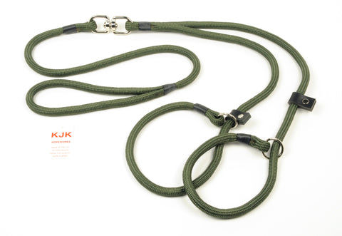 khaki braided dog lead for 2 dogs