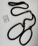 brown braided dog lead for 2 dogs