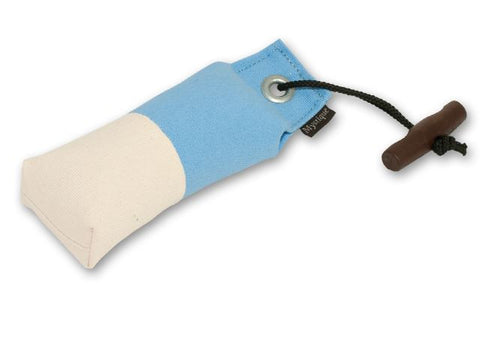 blue/white canvas pocket dog dummy