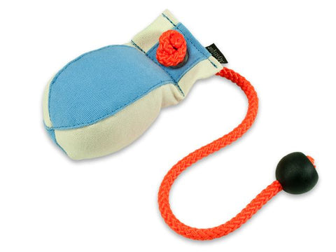 blue/white Canvas dummy ball for dog training