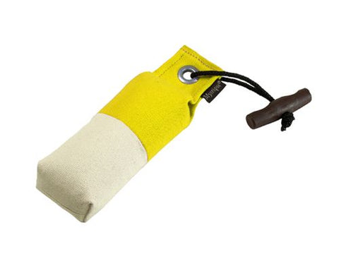 yellow/white canvas pocket dog dummy