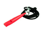 red acme whistle with lanyard